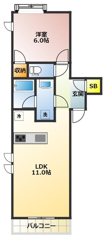 WHITE CUBE(1LDK/2階)の間取り写真
