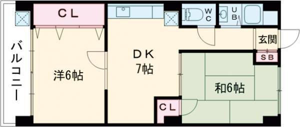 マンション5(2DK/3階)の間取り写真