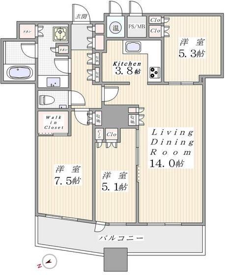 ザ・パークハウス西新宿タワー60(3LDK/39階)の間取り写真
