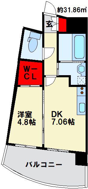 BRIS中井(1DK/4階)の間取り写真