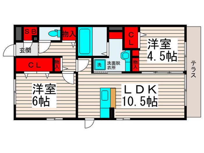 レイストリーフ(2LDK/1階)の間取り写真