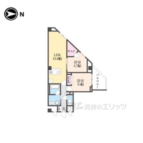 ウエスト FIELD(2LDK/6階)の間取り写真