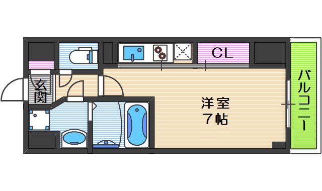 S-RESIDENCE 難波 VIALE(ワンルーム/2階)の間取り写真