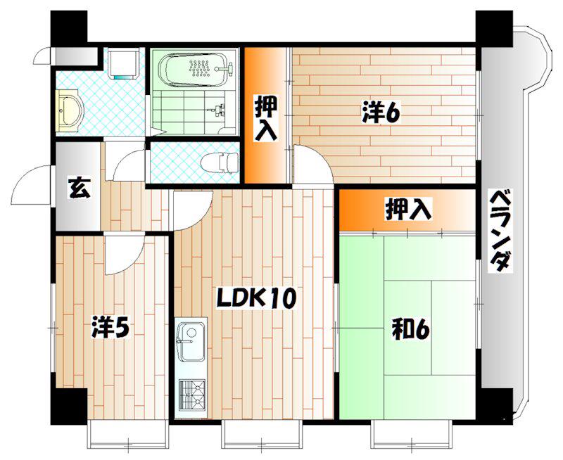 ニューエバーグリーン小倉(3LDK/6階)の間取り写真