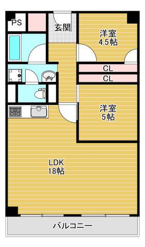 シャルムなんば(2LDK/3階)の間取り写真