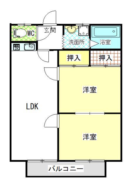 北長町ハイツ(2LDK/1階)の間取り写真