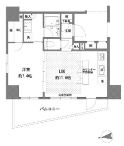 プライマル八王子横山町(1LDK/14階)の間取り写真