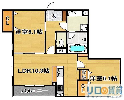 カーサ・プレッツァ豊里(2LDK/1階)の間取り写真