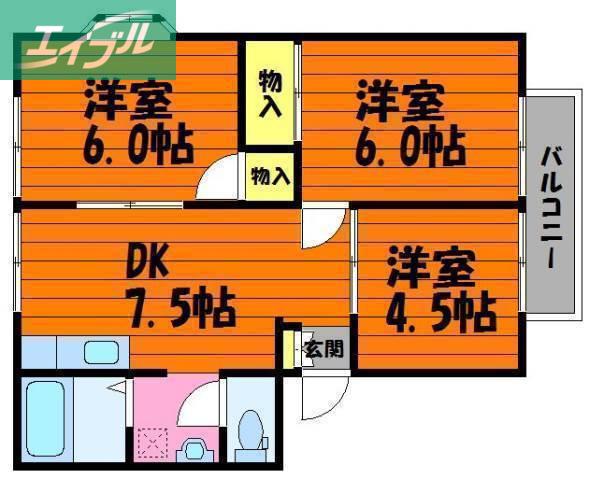 サンタウンコーラルA棟(3DK/2階)の間取り写真