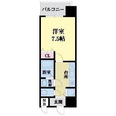 KDXレジデンス三宮(1K/3階)の間取り写真