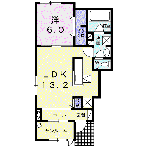アーデント ブローテ檍 B(1LDK/1階)の間取り写真