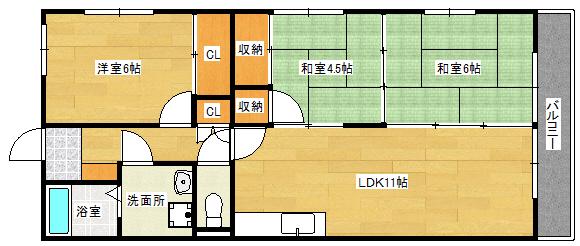 サンブライト西旭(3LDK/1階)の間取り写真