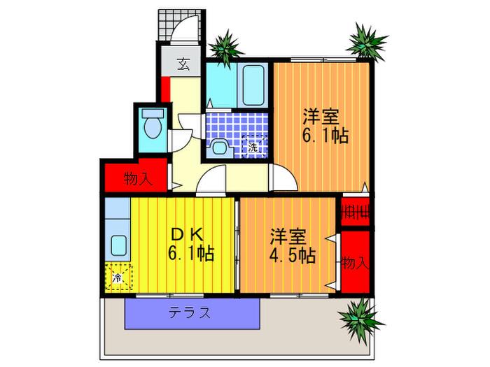 グランディール(2DK/1階)の間取り写真