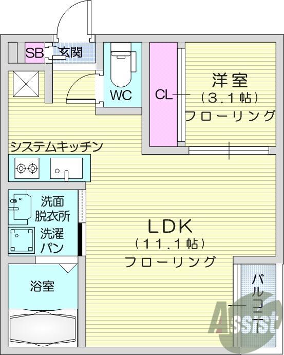 GRANDTIC長町(1LDK/1階)の間取り写真