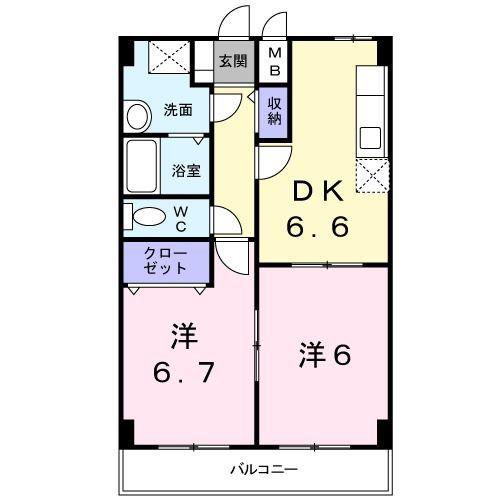 ソレイユ・T(2DK/2階)の間取り写真