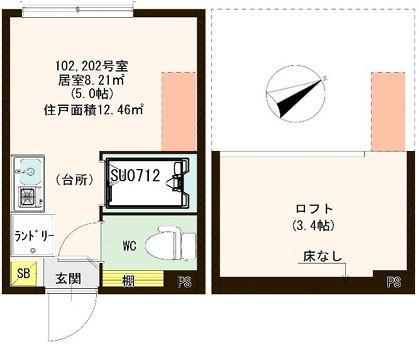 ハーモニーテラス志茂X(ワンルーム/2階)の間取り写真