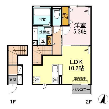 クアトロ・カーサ江津(1LDK/2階)の間取り写真