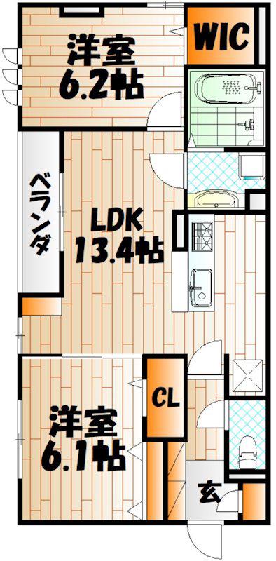 D-ROOM貴船(2LDK/2階)の間取り写真