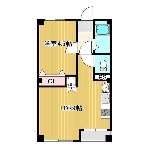 南山ビル(1LDK/4階)の間取り写真