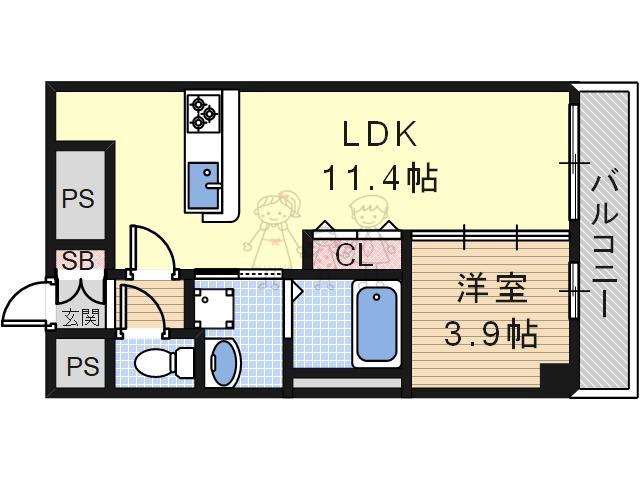DOUBLE NINE RESIDENCE TENNOJIMINAMI(1LDK/8階)の間取り写真
