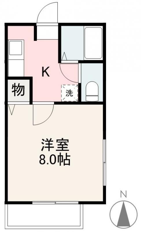 アムール鬼無II(1K/2階)の間取り写真