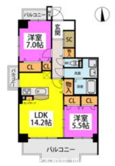 ドゥ・メゾン(2LDK/10階)の間取り写真
