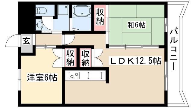 エクセル石仏(2LDK/3階)の間取り写真