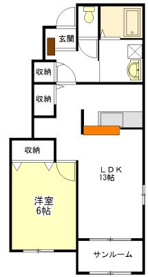 サン パインテイルC(1LDK/1階)の間取り写真