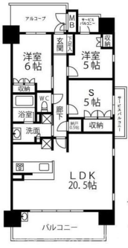 ローレルコート上野芝4丁(2SLDK/3階)の間取り写真