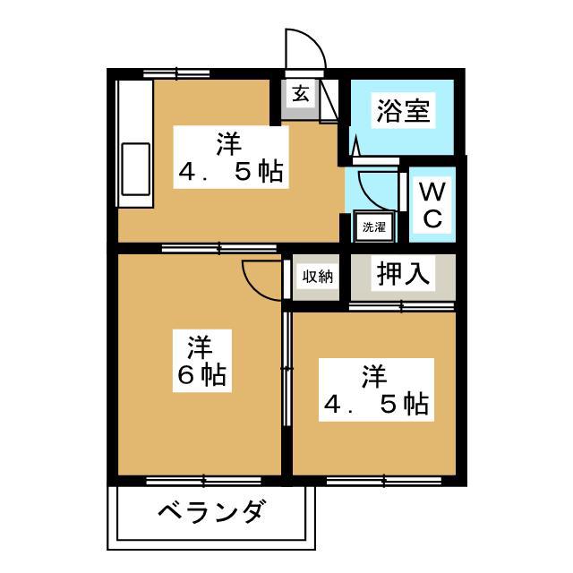 第4道野辺コーポ(2DK/1階)の間取り写真