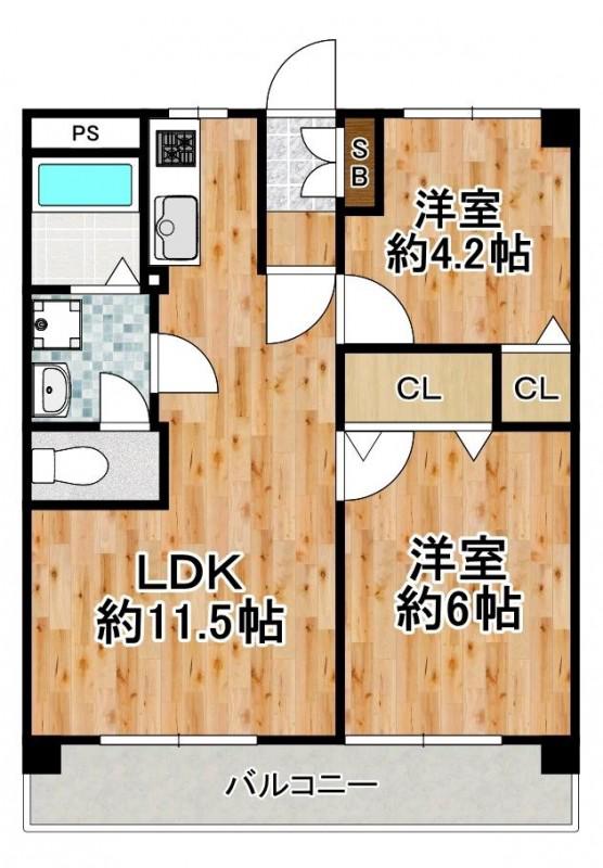 此花厚生年金C棟(2LDK/1階)の間取り写真