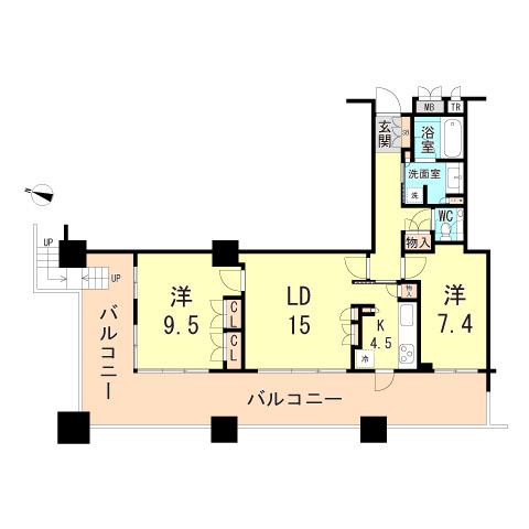 トア山手 ザ・神戸タワー(2LDK/9階)の間取り写真