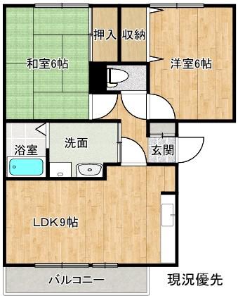 リヴィエールA(2LDK/1階)の間取り写真