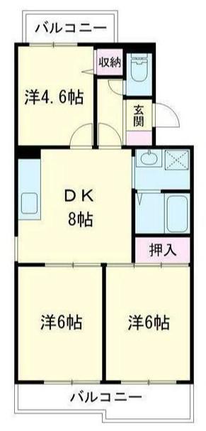 サンコート若草台(3DK/4階)の間取り写真