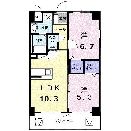 フィデール モリ(2LDK/2階)の間取り写真