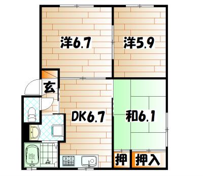 エスポワールK(3DK/1階)の間取り写真