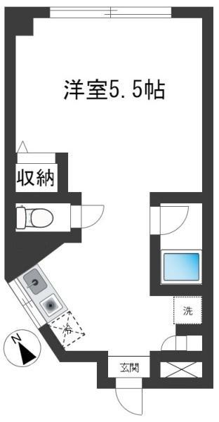 ハイツ北沢(ワンルーム/2階)の間取り写真