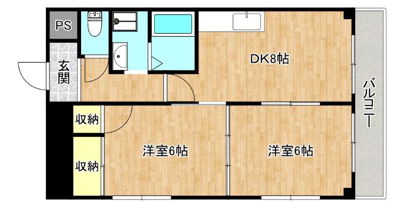 かねまつ南巽マンション(2DK/9階)の間取り写真