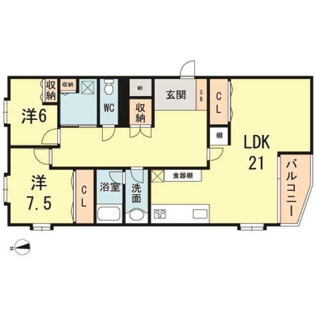 夙川安井町パークハイム(2LDK/2階)の間取り写真
