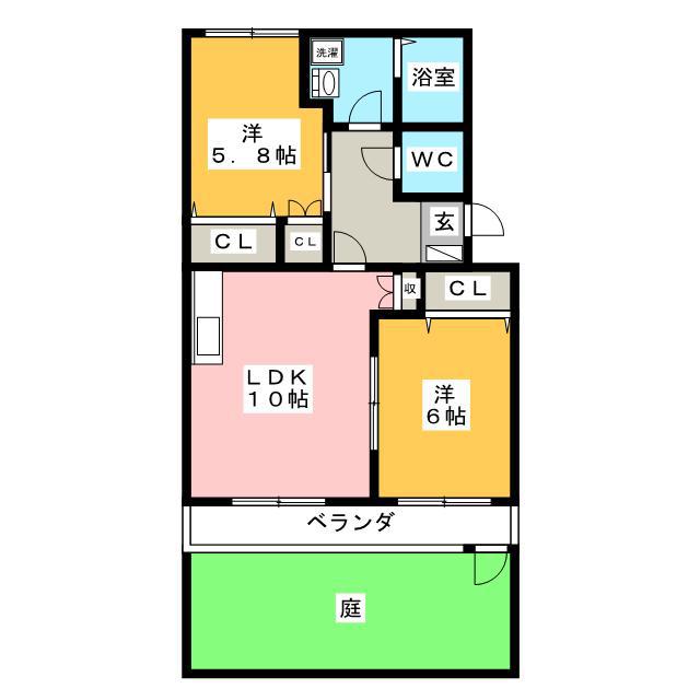 ボワ・ウエスト ガーデン(2LDK/1階)の間取り写真