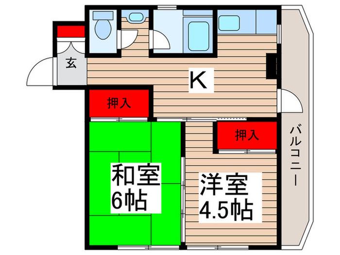 鍋新ビル(2K/2階)の間取り写真