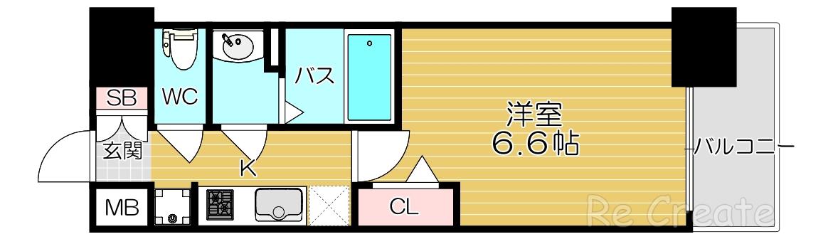 プレサンス上町台筆ケ崎ノース(1K/5階)の間取り写真