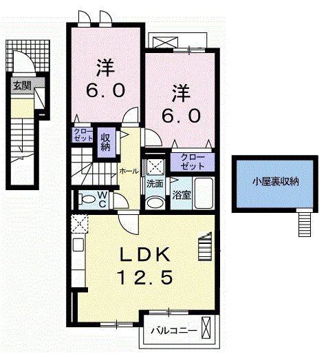 槇の木 サニーハウス2号館(2LDK/2階)の間取り写真