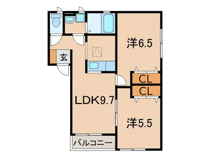 ボヌールメゾン 岡崎(2LDK/1階)の間取り写真