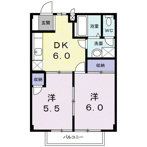 メゾンオンソレイエ DK(2DK/1階)の間取り写真