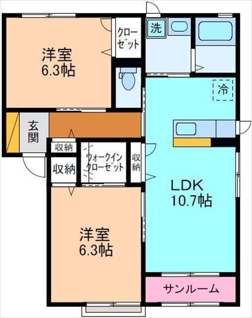 アドミラブールA棟(2LDK/2階)の間取り写真