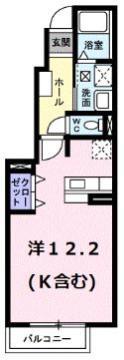 カレント沖野上(ワンルーム/1階)の間取り写真
