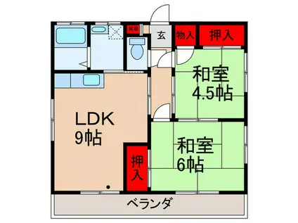 桜井コーポA棟(2LDK/2階)の間取り写真