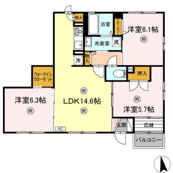 ハイツしのぶ(3LDK/1階)の間取り写真