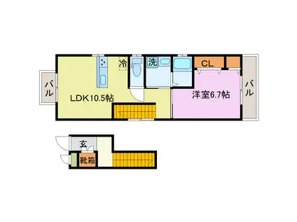 京阪本線 伏見稲荷駅 徒歩4分 2階建 築4年(1LDK/2階)の間取り写真